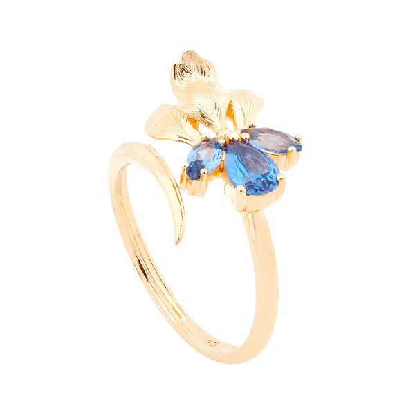 Bague ajustable or et bleue