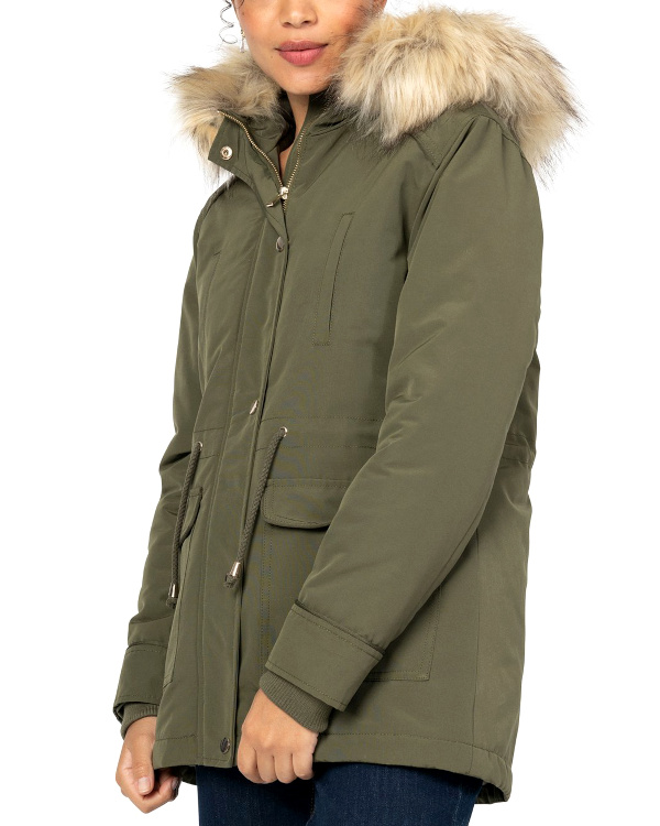 Parka femme matelasse avec capuche  bords amovibles kaki