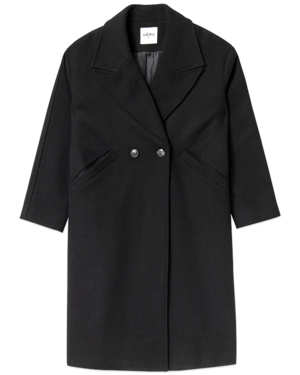 Manteau long oversize double boutonnage femme noir