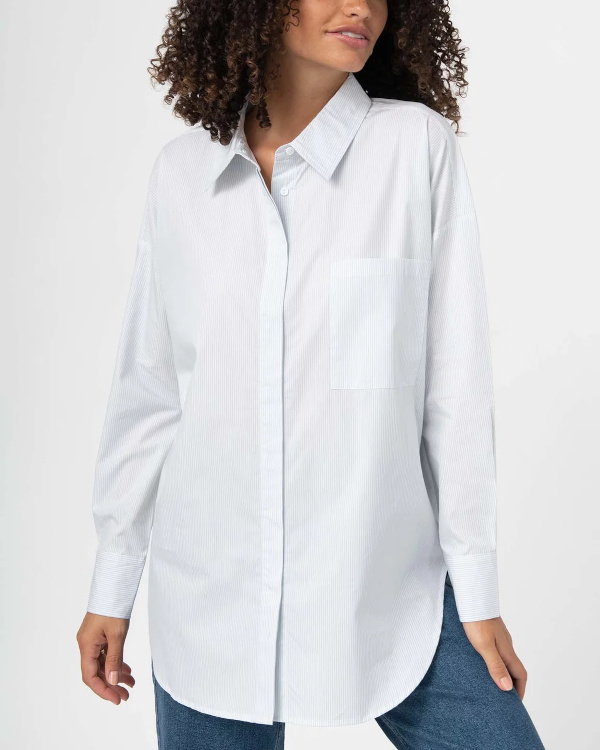 Chemise femme  fines rayures coupe oversize bleu