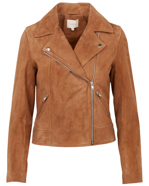 Blouson col tailleur en cuir marron