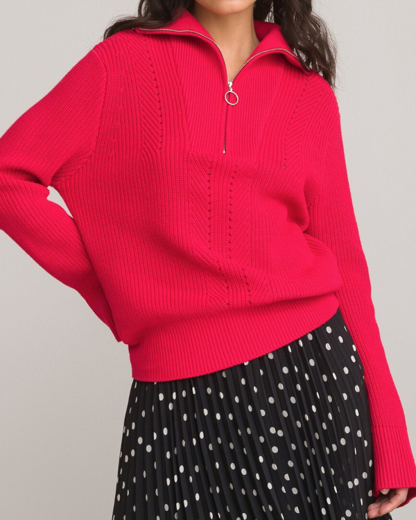 Pull col camionneur rouge en coton mlang