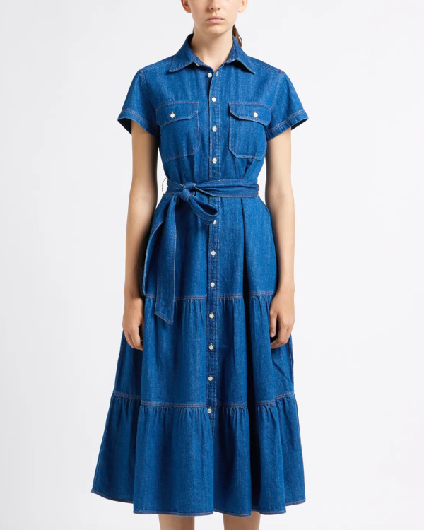 Robe longue col classique cintre en denim