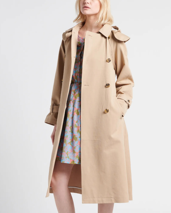 Trench beige col classique en coton mlang