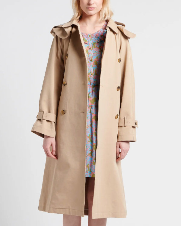 Trench col classique en coton mlang beige