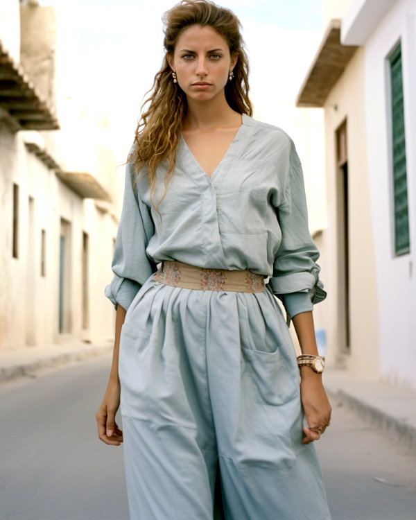 Tenue vacances Tunisie - robe bleu ciel et ceinture