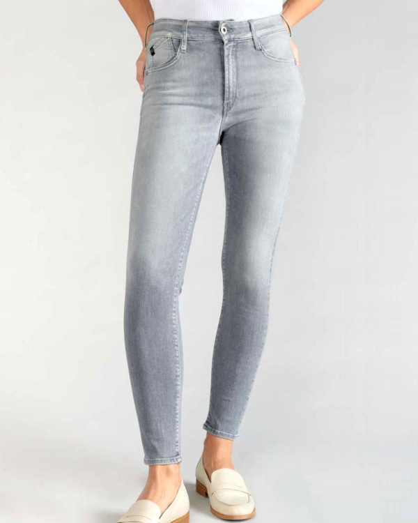 Jeans push-up slim taille haute 7/8me gris en coton
