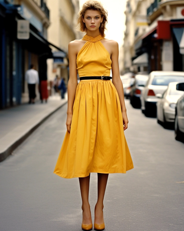 Robe jaune et escarpins