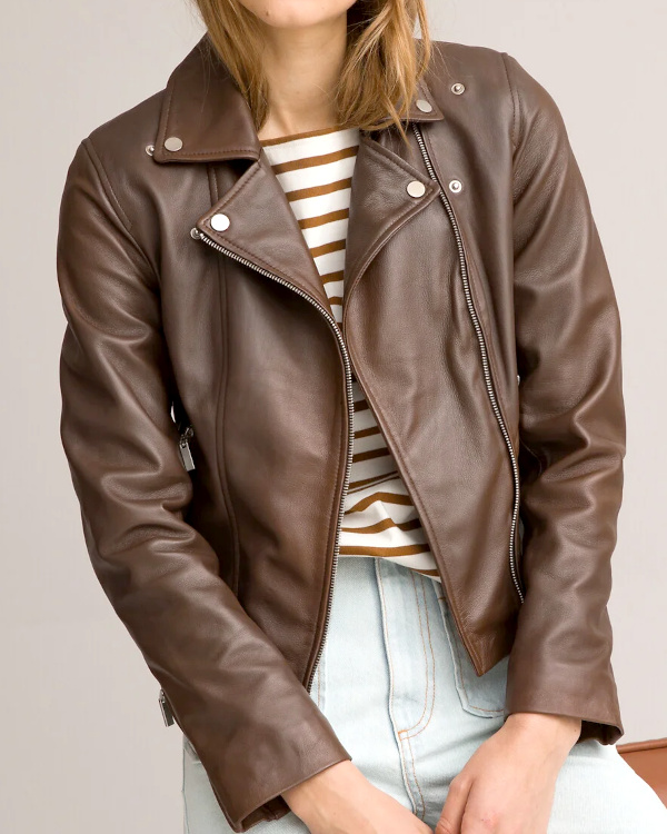 Veste en cuir marron