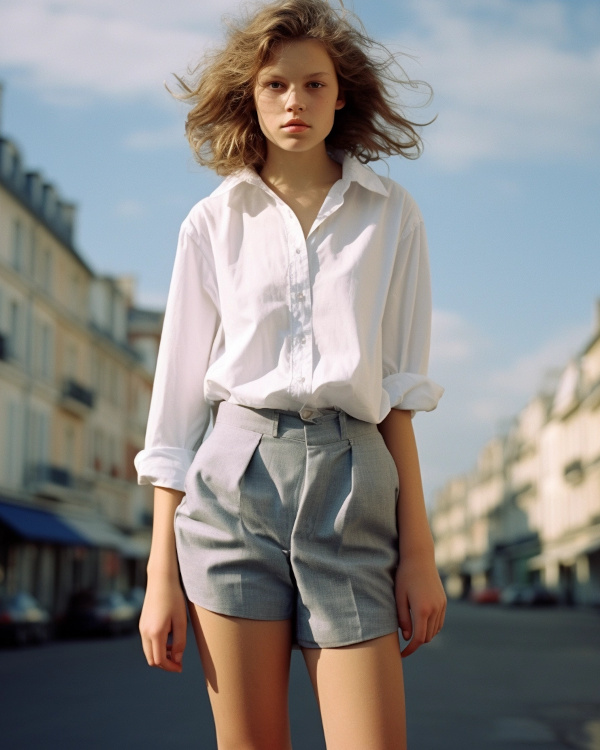 Chemise blanche et short gris