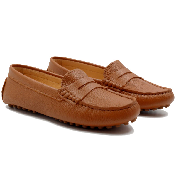 Mocassins cuir grain camel