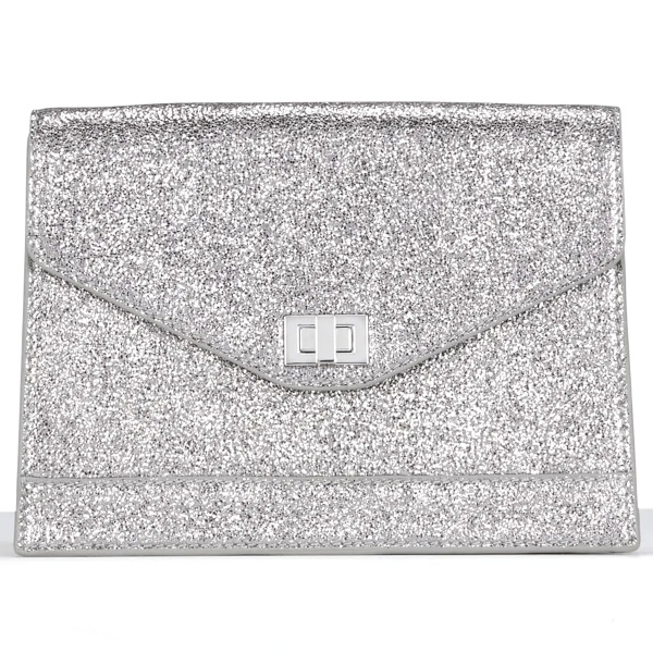 Pochette en cuir mtallis craquel | Gris