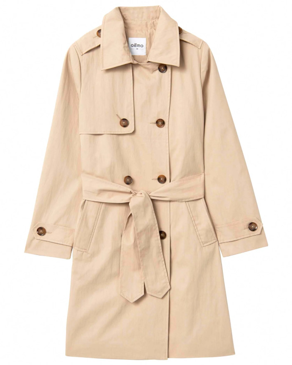 Trench femme court avec ceinture beige