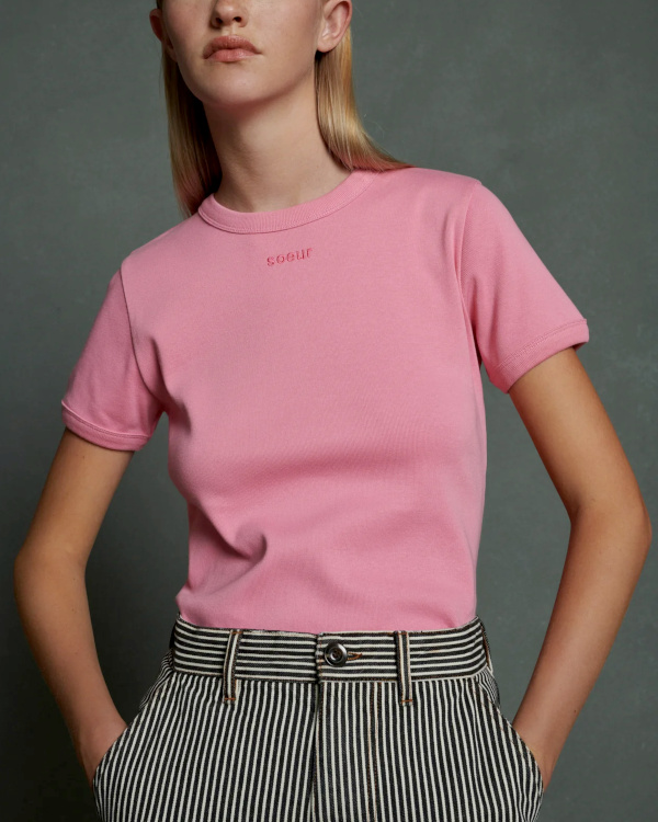 T-shirt rose manches courtes en jersey  fines cotes