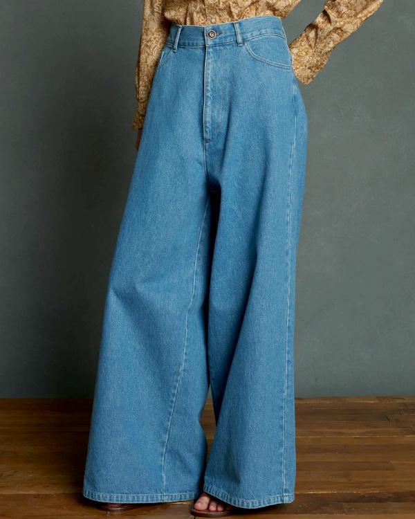 Pantalon large vas en denim dlav bleu clair