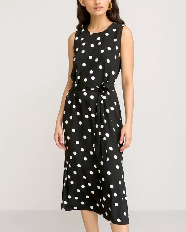 Robe droite longue sans manches, motif  pois