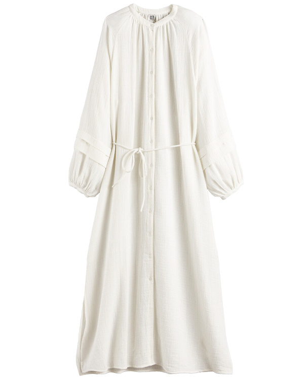 Robe longue en gaze de coton, manches bouffantes