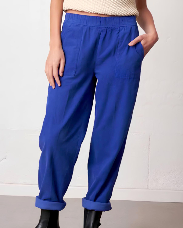 Pantalon carotte taille moyenne normale bleu