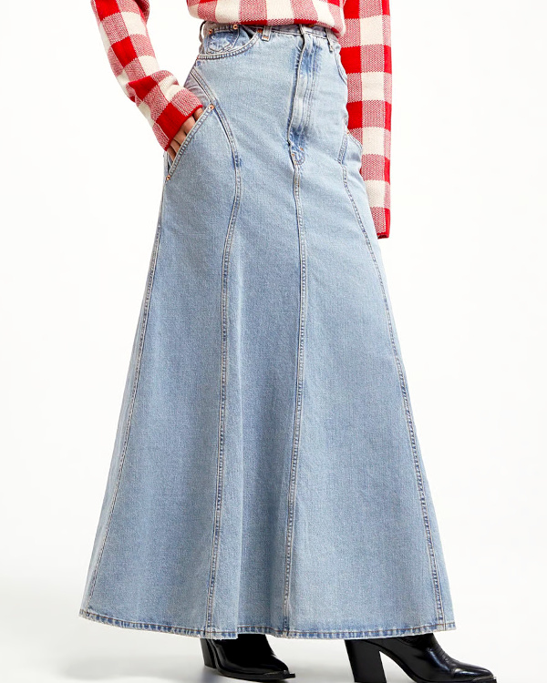 Jupe longue oversize denim taille haute coton