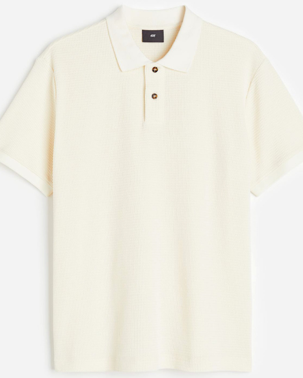 Polo gaufr Slim Fit blanc crme