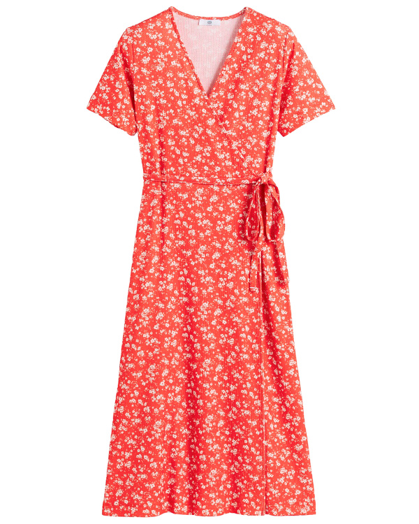 Robe cache-cur imprim floral, longueur midi, 3/4