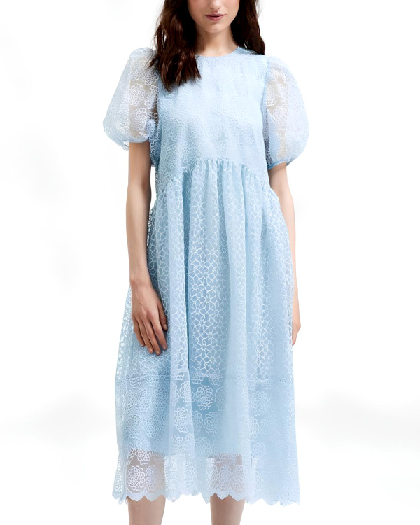 Robe mi-longue Dentelle bleu ciel