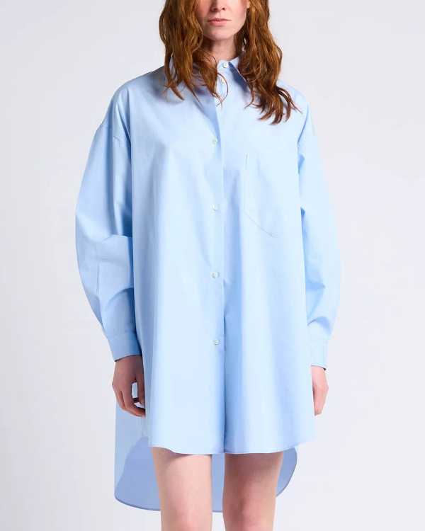 Robe chemise ample col classique en coton | Bleu