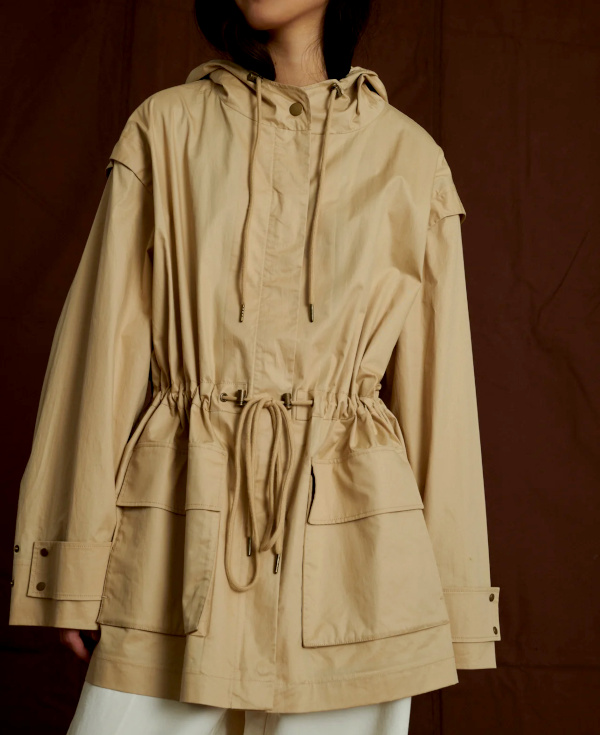 Parka  capuche en toile de coton beige