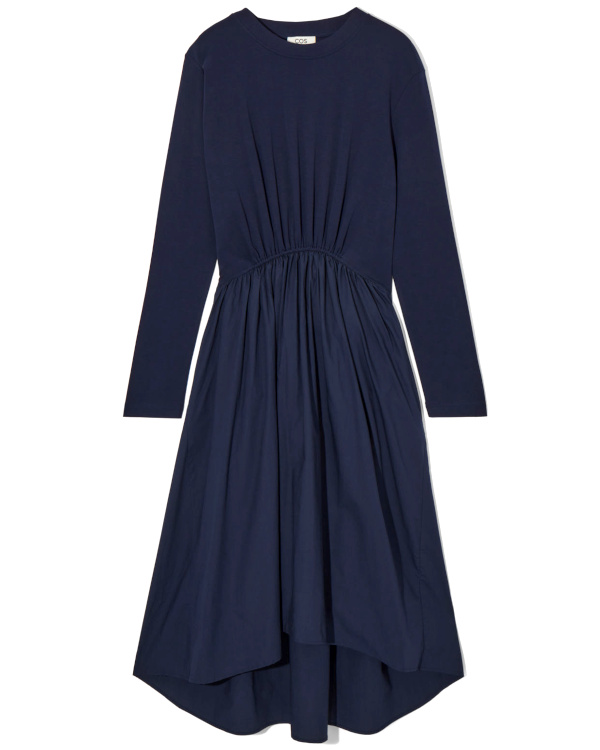 ROBE MIDI ASYMTRIQUE TAILLE FRONCE bleu marine