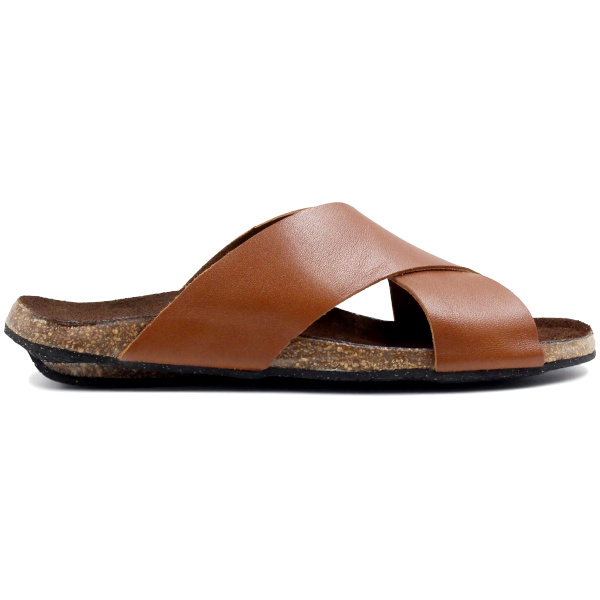 Mules lige croises cuir cognac