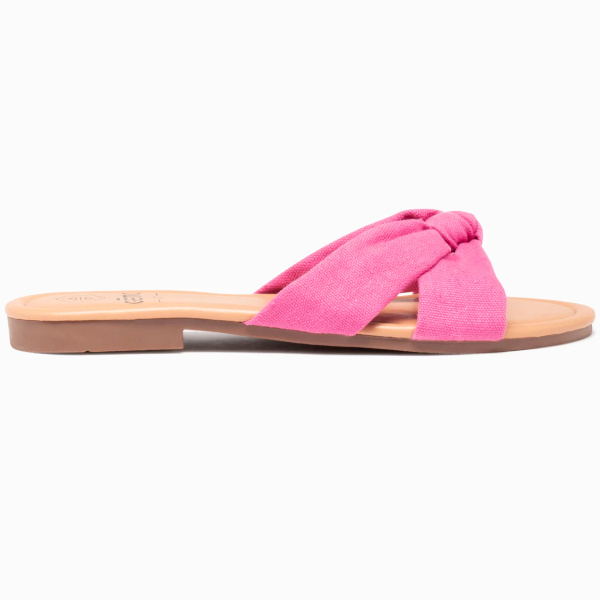 Mules femme  talon plat et dessus en toile drape rose