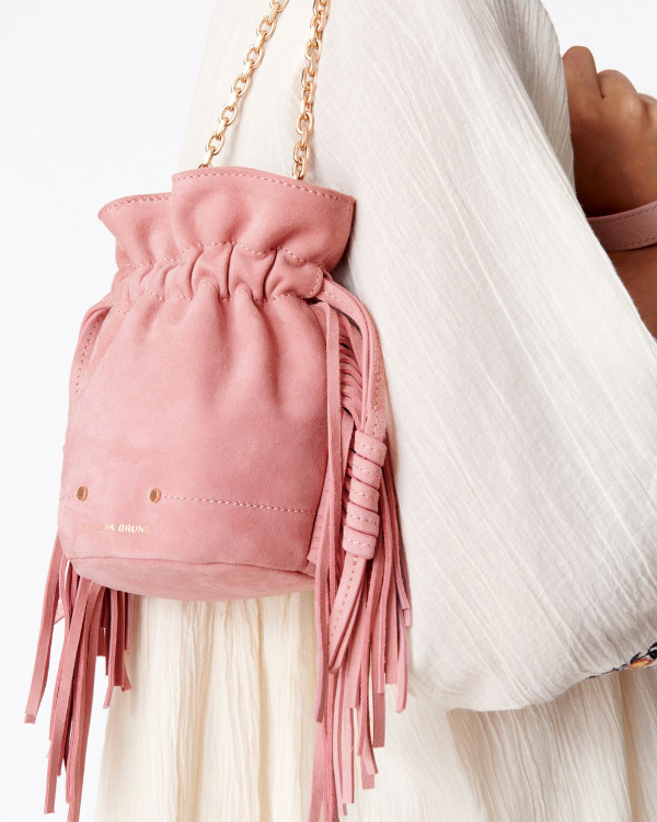 Sac bourse mini en cuir de chvre velours rose