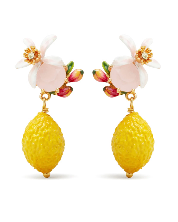 Boucles d'oreilles citron, fleur et verre facett | Jaune