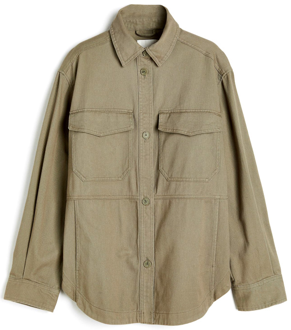 Veste-chemise en twill kaki