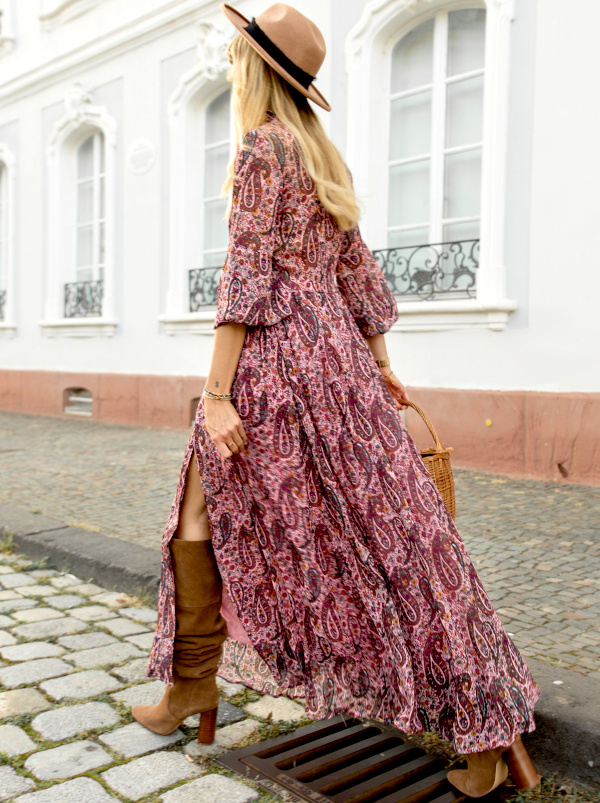 Robe longue bohme rose/rouge