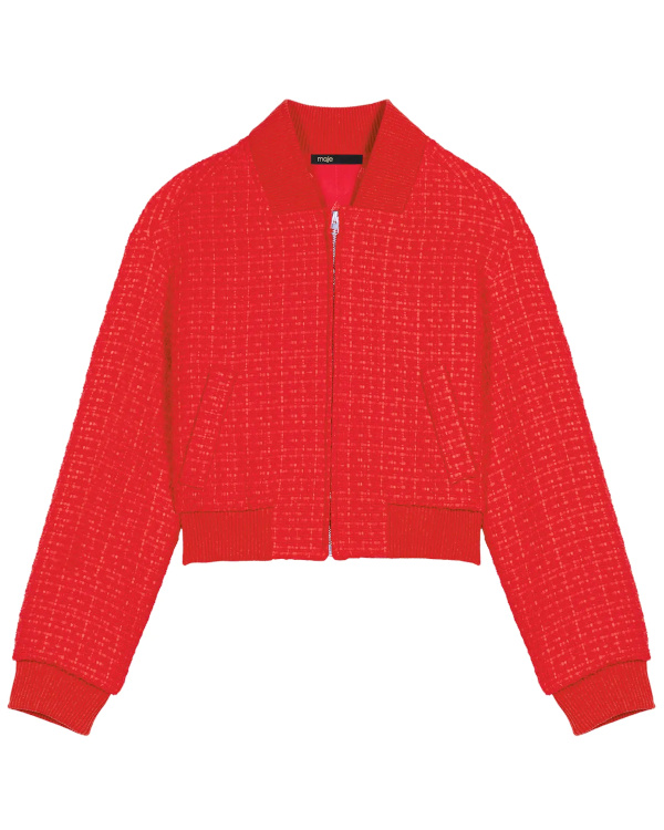 Blouson court droit en coton mlang | Rouge