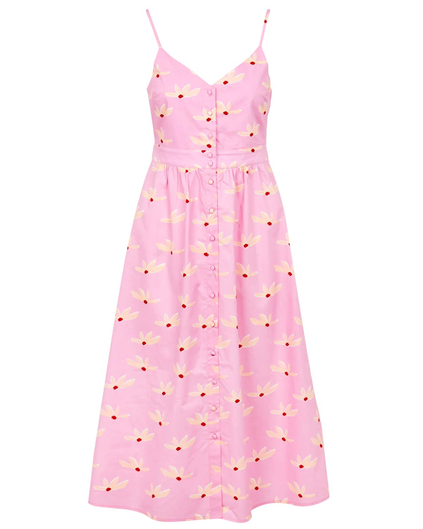 Robe midi boutonne  imprim en coton | Rose