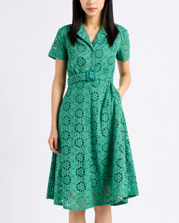 Robe chemise jacquard en coton | Vert