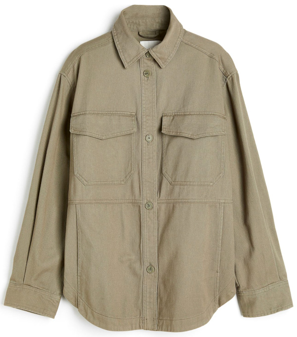 Veste-chemise en twill kaki