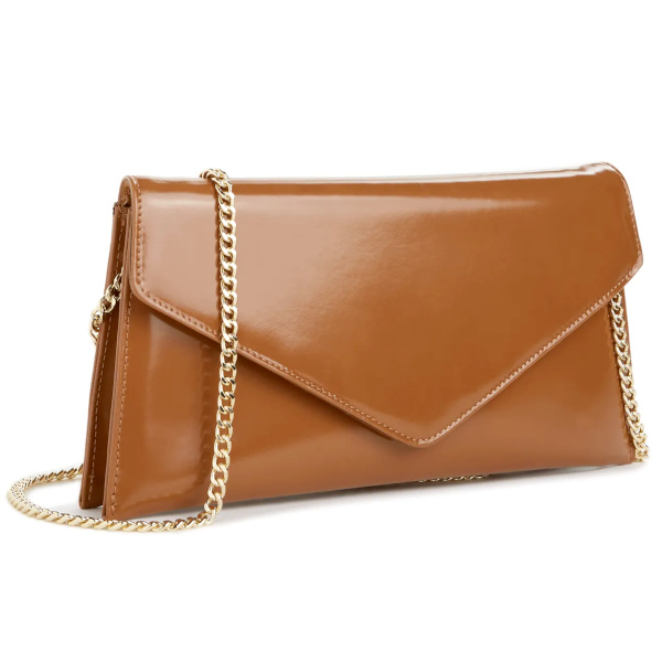 Pochette  rabat en cuir lisse | Marron