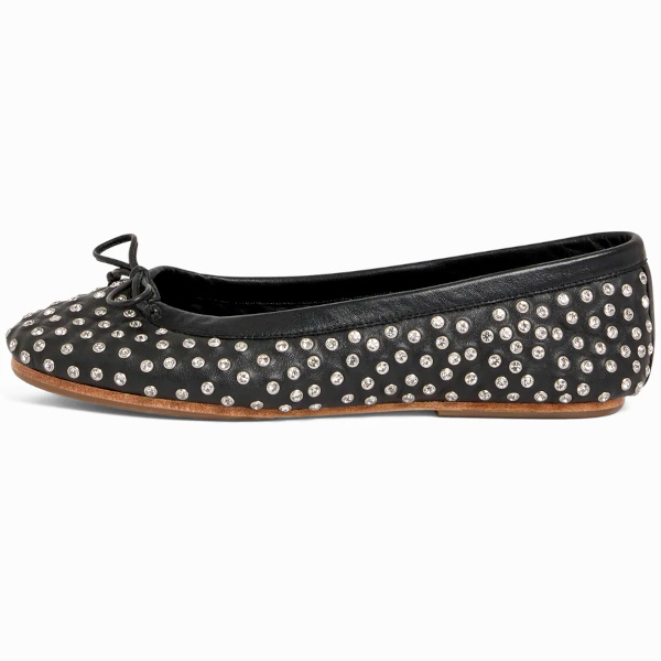 Ballerines en cuir noir avec strass