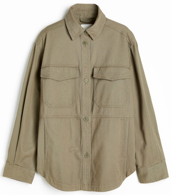 Veste-chemise en twill kaki