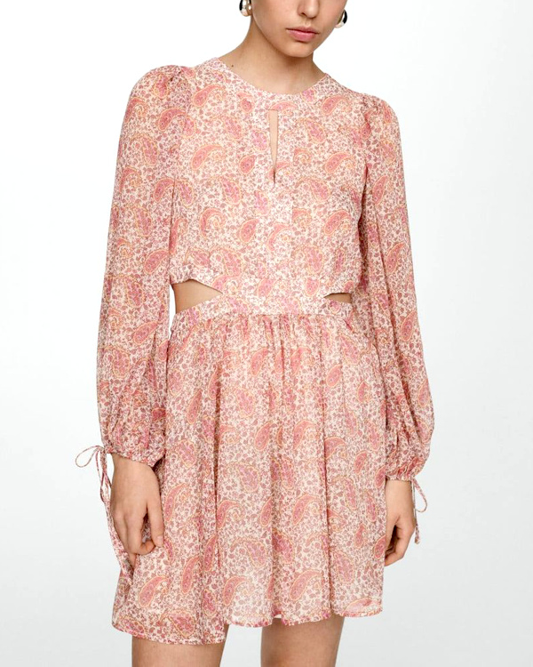 Robe en imprim cachemire ouvertures rose