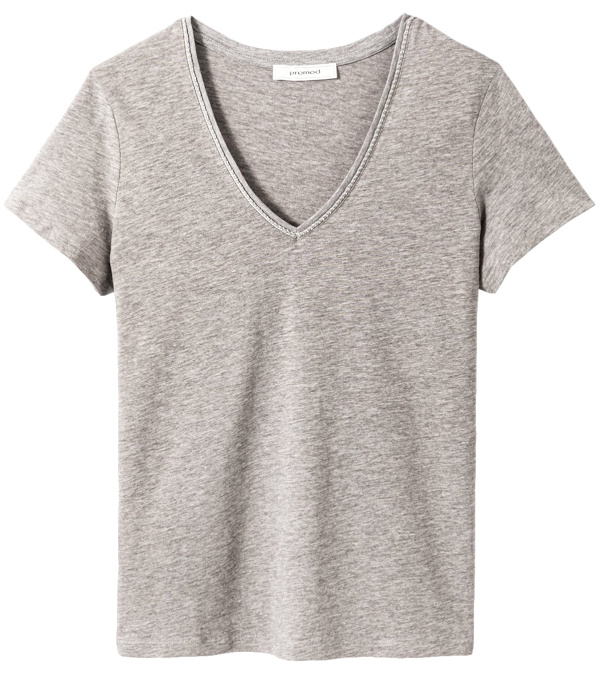 T-shirt col V Femme - Gris clair