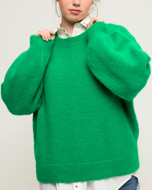 Pull oversized  col rond et manches longues vert
