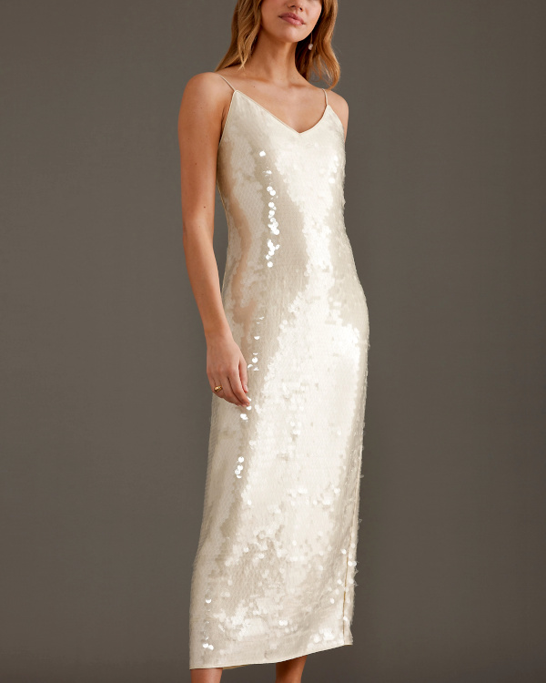 Robe longue  sequins blanche