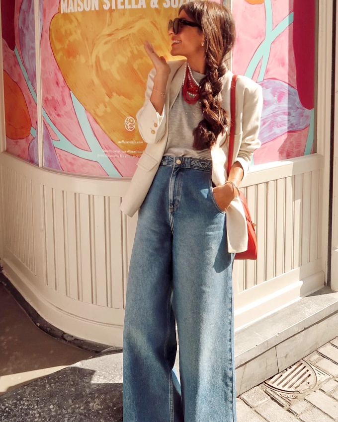 Oui au duo blazer blanc/jean large vas taille haute !