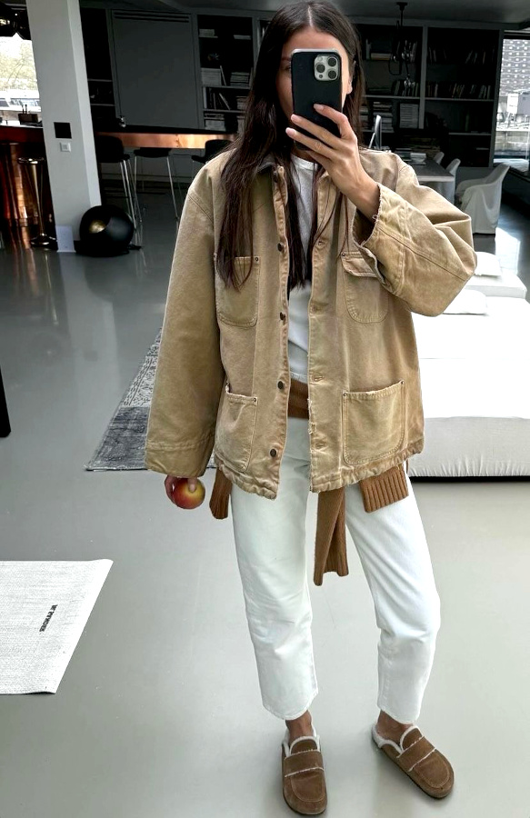 Oui au camaeu marron/camel/blanc trait en mode casual-cosy !