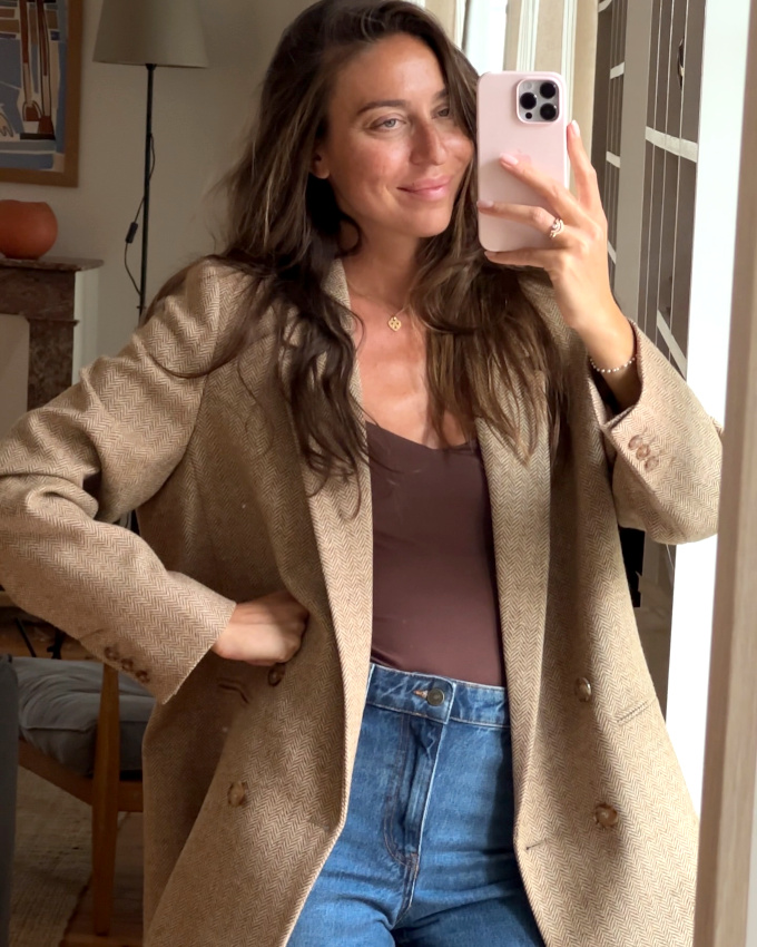 Maxi blazer + top moulant = le bon mix