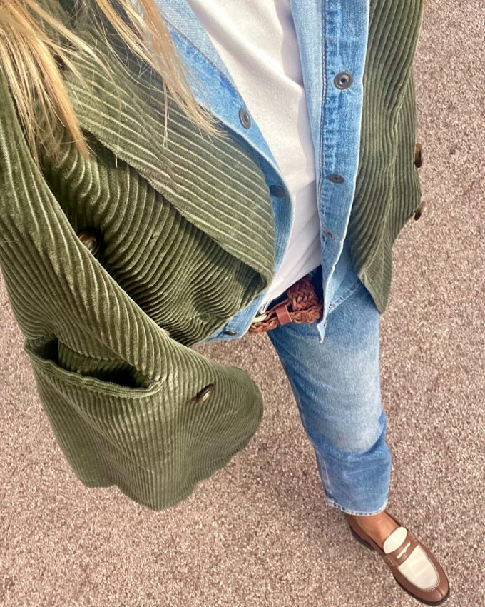 Blazer en velours ctel + jean 7/8 + mocassins = le bon mix